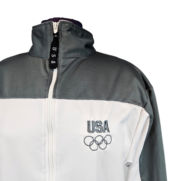 United States Olympic Committee White & Gray Colorblock Jacket Size Large Q52 - Picture 2 of 11